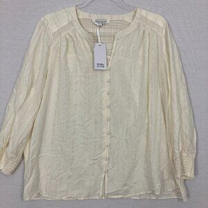 New Rose & Olive White Cream Preppy Smock Back Preppy Button Down Large